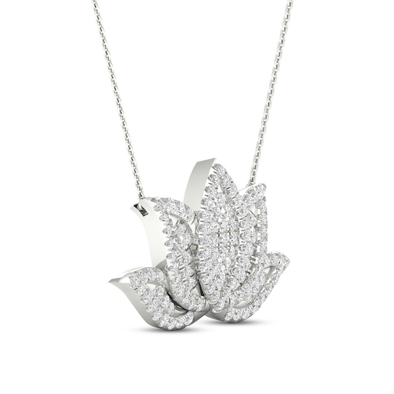 By Women for Women 0.33 CT. T.W. Diamond Lotus Flower Necklace in 10K White Gold|Peoples Jewellers