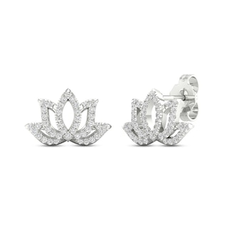 By Women for Women 0.25 CT. T.W. Diamond Lotus Flower Stud Earrings in 10K White Gold