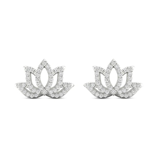 By Women for Women 0.25 CT. T.W. Diamond Lotus Flower Stud Earrings in 10K White Gold