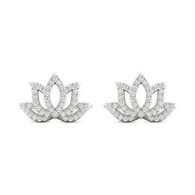 By Women for Women 0.25 CT. T.W. Diamond Lotus Flower Stud Earrings in 10K White Gold