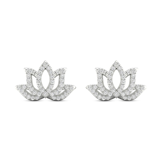 By Women for Women 0.25 CT. T.W. Diamond Lotus Flower Stud Earrings in 10K White Gold