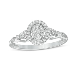 0.16 CT. T.W. Composite Oval Diamond Frame Vintage-Style Promise Ring in 10K White Gold