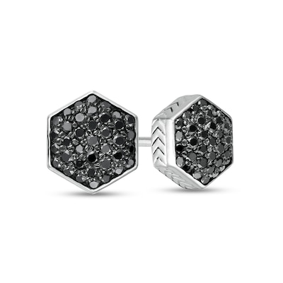 Vera Wang Men 0.37 CT. T.W. Hexagonal Black Multi-Diamond Stud Earrings in Sterling Silver and Black Ruthenium