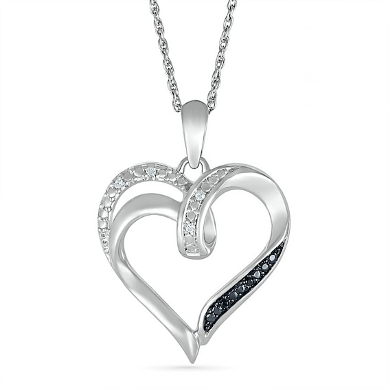 Black Enhanced and White Diamond Accent Heart Pendant in Sterling Silver