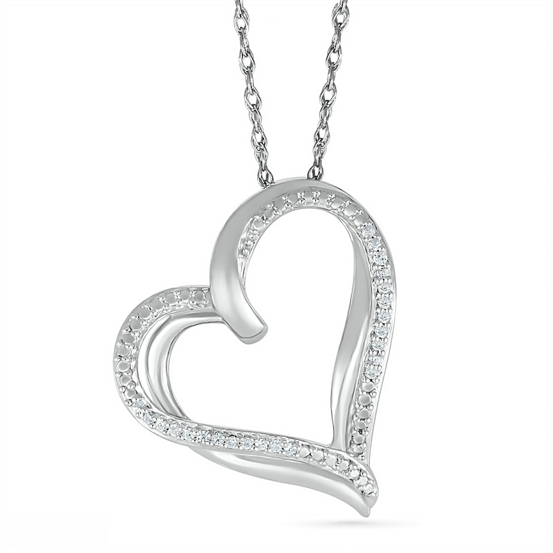 0.066 CT. T.W. Diamond Stacked Tilted Heart Pendant in Sterling Silver