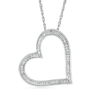 Diamond Tilted Heart Necklace, Silver or White Gold | Jewelry by Johan