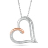 0.065 CT. T.W. Diamond Double Row Heart Pendant in Sterling Silver and 10K Rose Gold