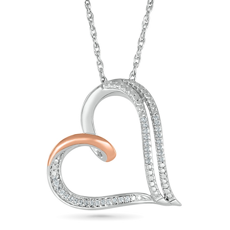 0.065 CT. T.W. Diamond Double Row Heart Pendant in Sterling Silver and 10K Rose Gold|Peoples Jewellers