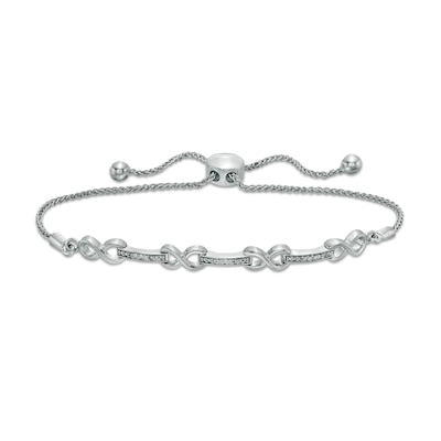 Diamond Accent Alternating Bolo Bracelet in Sterling Silver – 9.5"