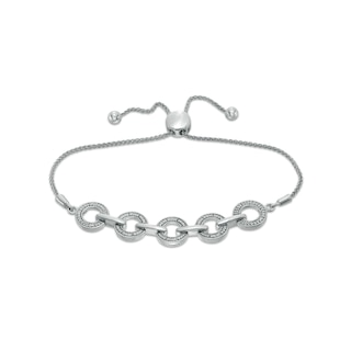 Diamond Accent Alternating Link Bolo Bracelet in Sterling Silver – 9.5"