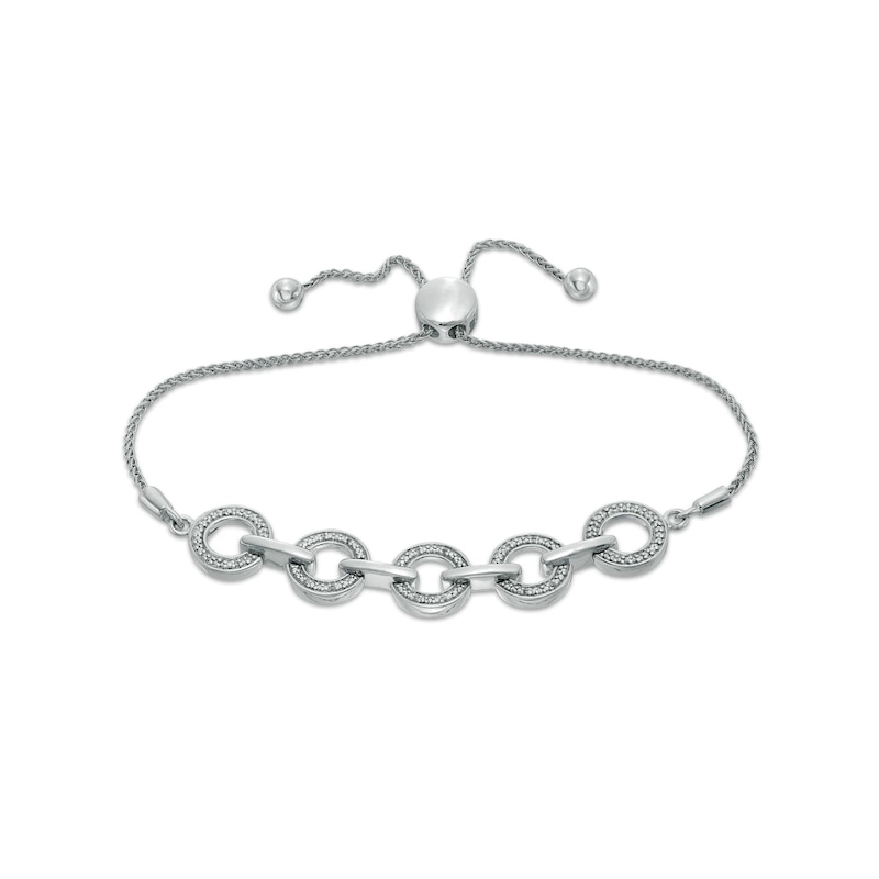 Diamond Accent Alternating Link Bolo Bracelet in Sterling Silver – 9.5"