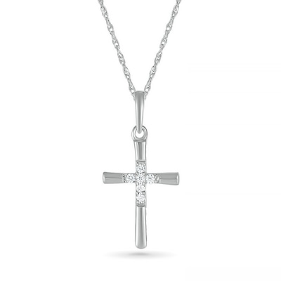 Diamond Accent Six Stone Cross Pendant in Sterling Silver