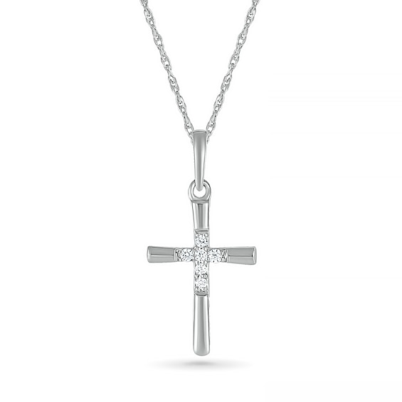 Diamond Accent Six Stone Cross Pendant in Sterling Silver