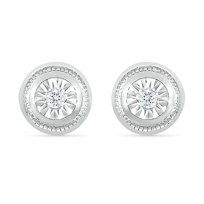 0.04 CT. T.W. Diamond Solitaire Textured Frame Stud Earrings in Sterling Silver