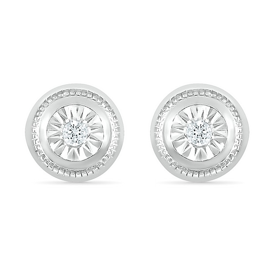 0.04 CT. T.W. Diamond Solitaire Textured Frame Stud Earrings in Sterling Silver