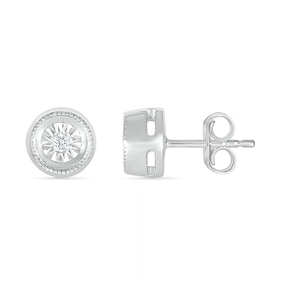 0.04 CT. T.W. Diamond Solitaire Textured Frame Stud Earrings in Sterling Silver