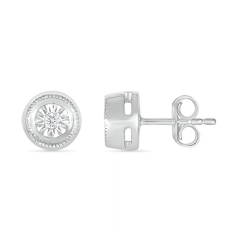 0.04 CT. T.W. Diamond Solitaire Textured Frame Stud Earrings in Sterling Silver|Peoples Jewellers