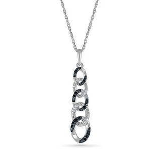 0.065 CT. T.W. Black Enhanced and White Diamond Linear Link Chain Pendant in Sterling Silver