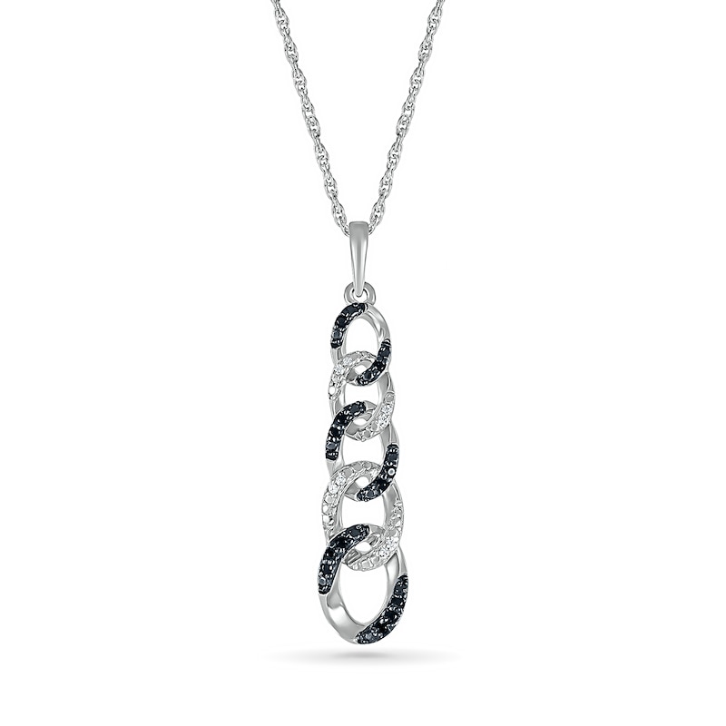 0.065 CT. T.W. Black Enhanced and White Diamond Linear Link Chain Pendant in Sterling Silver
