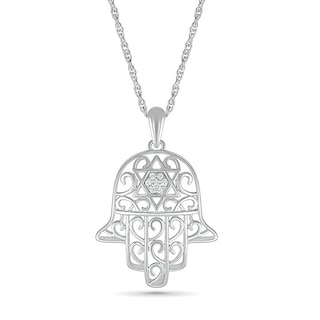 Diamond Accent Hamsa Pendant in Sterling Silver