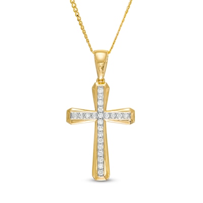 Men's 0.50 CT. T.W. Diamond Bevelled Edge Gothic-Style Cross Pendant in 10K Gold - 22"