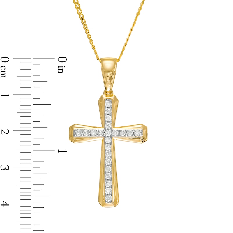 Men's 0.50 CT. T.W. Diamond Bevelled Edge Gothic-Style Cross Pendant in 10K Gold - 22"