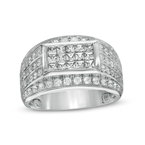 Men's 1.95 CT. T.W. Rectangular Composite Diamond Triple-Row Border Ring in 10K White Gold