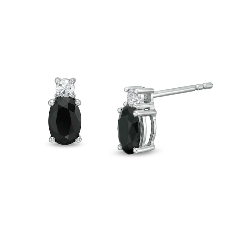 0.95 CT. T.W. Oval Black Enhanced and White Diamond Stud Earrings in 10K White Gold|Peoples Jewellers