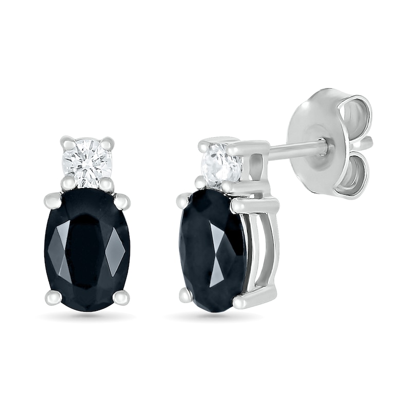 0.95 CT. T.W. Oval Black Enhanced and White Diamond Stud Earrings in 10K White Gold|Peoples Jewellers