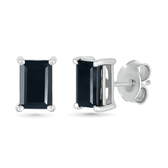 0.95 CT. T.W. Emerald-Cut Black Enhanced Diamond Solitaire Stud Earrings in 10K Gold