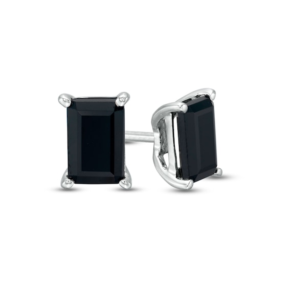 0.95 CT. T.W. Emerald-Cut Black Enhanced Diamond Solitaire Stud Earrings in 10K Gold