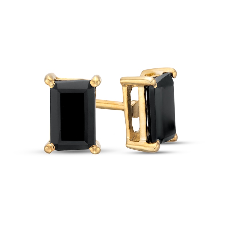 Main Image 1 of 0.95 CT. T.W. Emerald-Cut Black Enhanced Diamond Solitaire Stud Earrings in 10K Gold