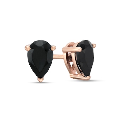 0.95 CT. T.W. Pear-Shaped Black Enhanced Diamond Solitaire Stud Earrings in 10K Rose Gold