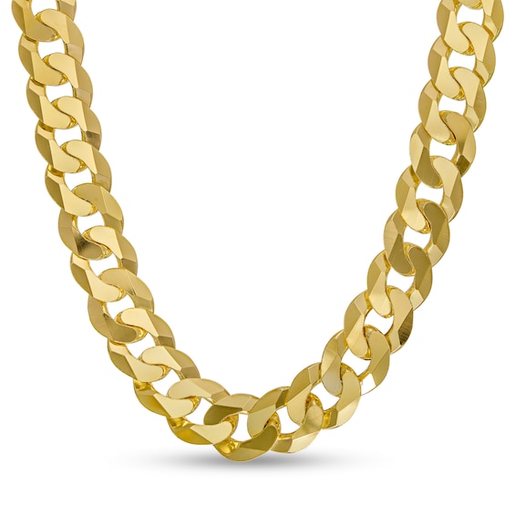 10.3mm Flat Curb Chain Necklace in Solid 10K Gold – 22"