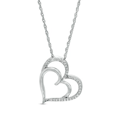 0.085 CT. T.W. Diamond Double Heart Pendant in Sterling Silver