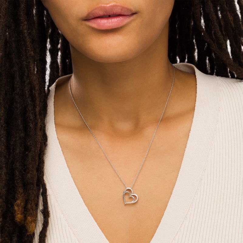0.085 CT. T.W. Diamond Double Heart Pendant in Sterling Silver|Peoples Jewellers