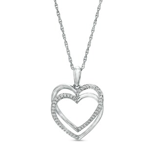 0.12 CT. T.W. Diamond Double Heart Link Pendant in Sterling Silver