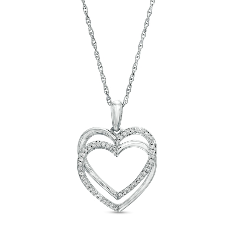 0.12 CT. T.W. Diamond Double Heart Link Pendant in Sterling Silver|Peoples Jewellers