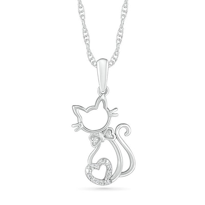 Diamond Accent Cat Outline Pendant in Sterling Silver