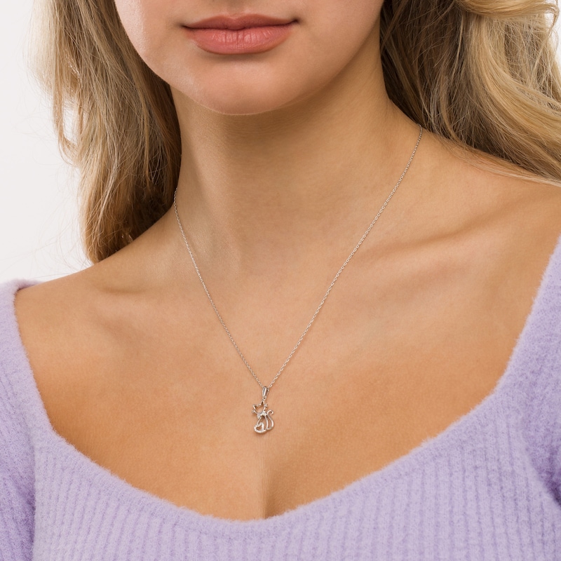 Diamond Accent Cat Outline Pendant in Sterling Silver