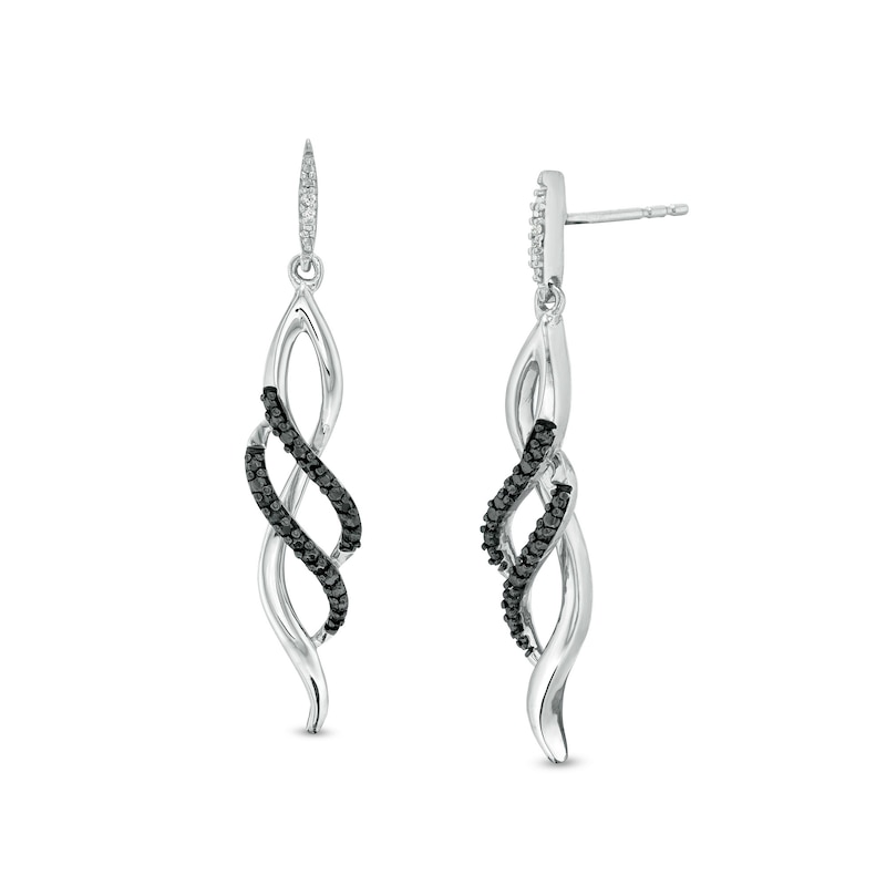 0.04 CT. T.W. Black Enhanced and White Diamond Double Row Twist Drop Earrings in Sterling Silver|Peoples Jewellers