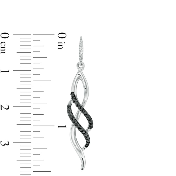 0.04 CT. T.W. Black Enhanced and White Diamond Double Row Twist Drop Earrings in Sterling Silver