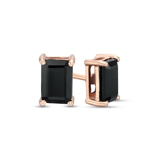 0.95 CT. T.W. Emerald-Cut Black Enhanced Diamond Solitaire Stud Earrings in 10K Rose Gold