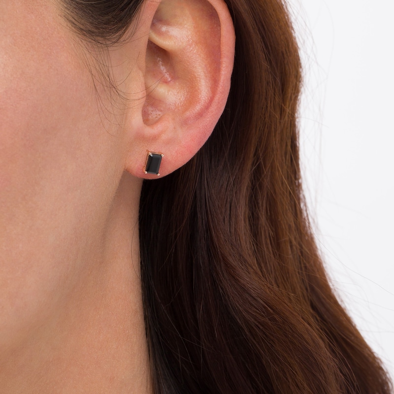 0.95 CT. T.W. Emerald-Cut Black Enhanced Diamond Solitaire Stud Earrings in 10K Rose Gold|Peoples Jewellers
