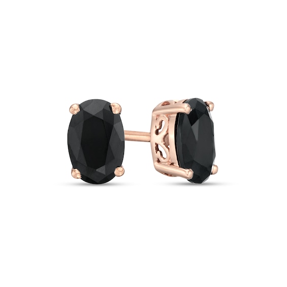 0.95 CT. T.W. Oval Black Enhanced Diamond Solitaire Stud Earrings in 10K Rose Gold