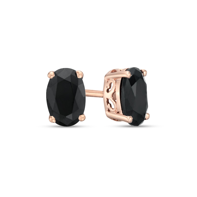 0.95 CT. T.W. Oval Black Enhanced Diamond Solitaire Stud Earrings in 10K Rose Gold|Peoples Jewellers