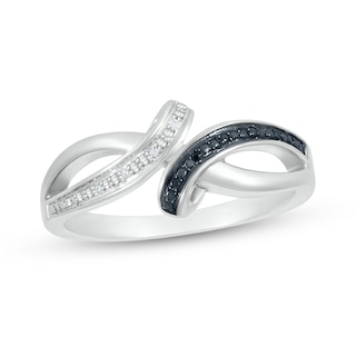 Black Enhanced and White Diamond Accent Split Shank Bypass Ring in Sterling Silver