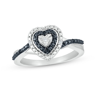 Diamond Accent Double Heart-Shaped Frame Twist Shank Ring in Sterling Silver