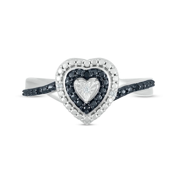 Diamond Accent Double Heart-Shaped Frame Twist Shank Ring in Sterling Silver