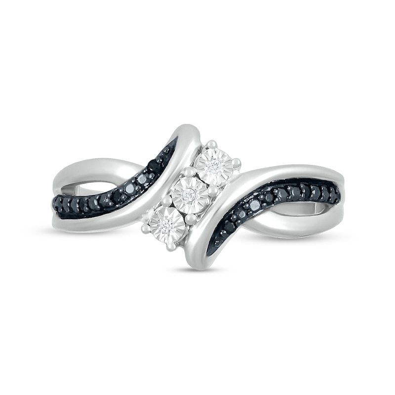 Black and White Diamond Accent Trio Split Shank Bypass Ring in Sterling Silver|Peoples Jewellers